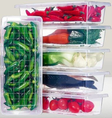 Zubix Plastic Fridge Container  - 1500 ml(Pack of 5, Clear)