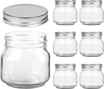 Vincenzo Glass Pickle Jar  - 250 ml(Pack of 6, Silver)