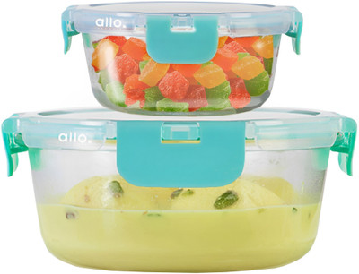 Allo Glass Fridge Container  - 215 ml, 635 ml(Pack of 2, Green)