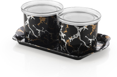 Finner Plastic Tea Coffee & Sugar Container  - 600 ml(Pack of 2, Black)