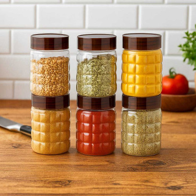 Sk world Plastic Cookie Jar  - 250 ml(Pack of 6, Black)