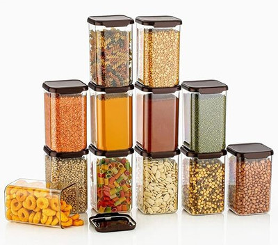 FPBOI Plastic Grocery Container  - 1100 ml(Pack of 12, Brown)