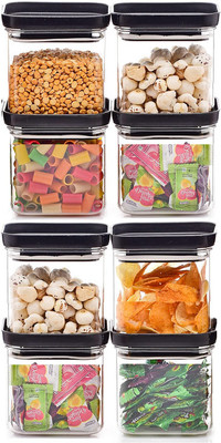 Linear Plastic Grocery Container  - 500 ml(Pack of 8, Black)