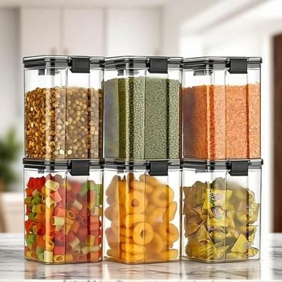 ADMONITION Plastic Grocery Container  - 1200 ml(Pack of 6, Black)