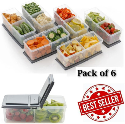 Stysol Plastic Fridge Container  - 1200 ml(Pack of 6, White)