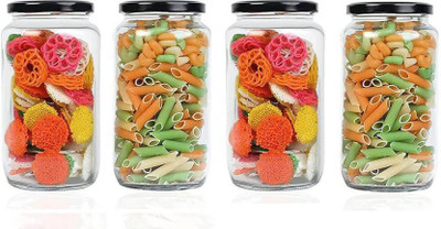 CROCO JAR Glass Grocery Container  - 1000 ml(Pack of 4, Black)