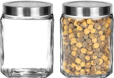 VINAR Glass Grocery Container  - 1000 ml(Pack of 2, Clear)