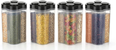 Ecodex Plastic Grocery Container  - 2400 ml(Pack of 4, Black)