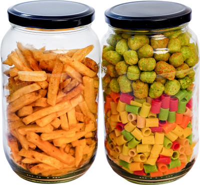 Troxer Glass Grocery Container  - 1100 ml(Pack of 2, White)