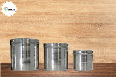 WEKTU Stainless Steel Grocery Container  - 1000 ml(Pack of 3, Silver)