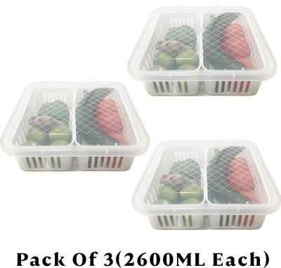 ksquare Plastic Fridge Container  - 2600 ml(Pack of 3, Clear)