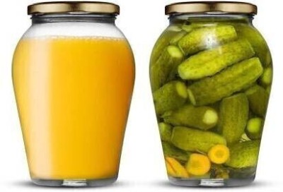 VINAR Glass Pickle Jar  - 1000 ml(Pack of 2, Clear)