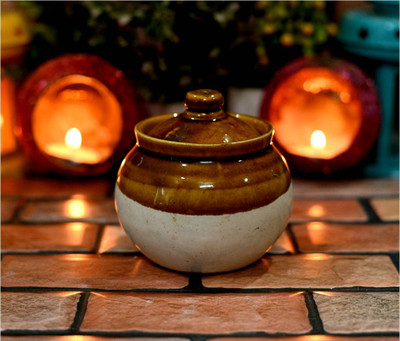 hc the crafts Ceramic Pickle Jar  - 300 ml(Brown, White)