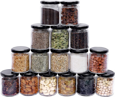 Skyper Glass Grocery Container  - 250 ml(Pack of 16, Black)
