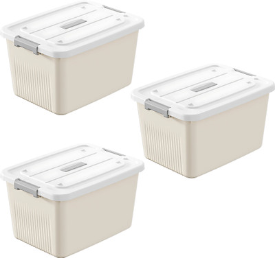 HoopVool Plastic Utility Container  - 12 L(Pack of 3, Off White)