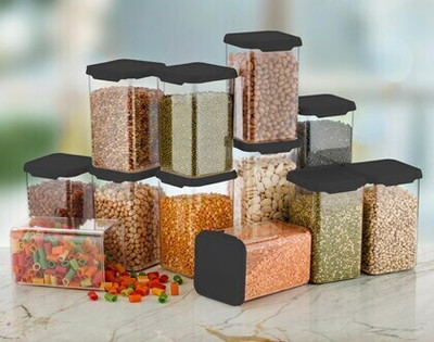 RK EMPIRE Plastic Fridge Container  - 1200 ml(Pack of 12, Black)