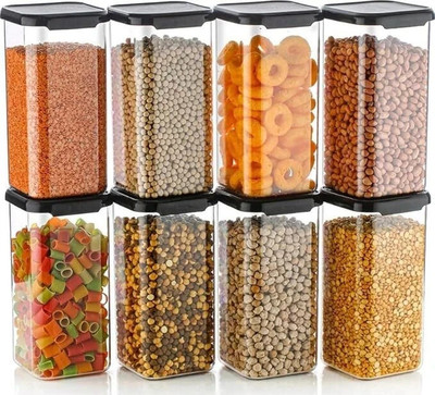 INCREMENT Plastic Grocery Container  - 1500 ml(Pack of 8, Black)