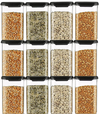 Reffo Plastic Grocery Container  - 1100 ml(Pack of 12, Black)