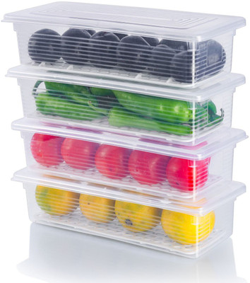 NOXIS Plastic Fridge Container  - 1500 ml(Pack of 4, White)