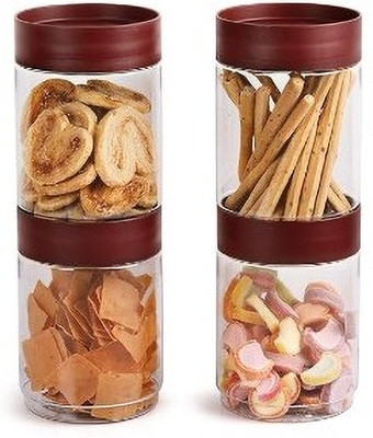 Modustacks Plastic Grocery Container  - 1500 ml(Pack of 4, Maroon)