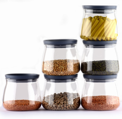 INVITO Plastic Grocery Container  - 900 ml(Pack of 6, Grey)
