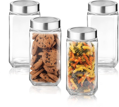 Tanlesa Glass Cookie Jar  - 1000 ml(Pack of 4, Clear)