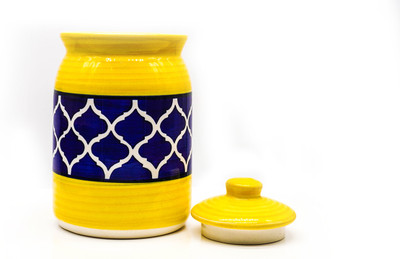Kraftlik Handicrafts Ceramic Pickle Jar  - 1000 ml(Yellow)