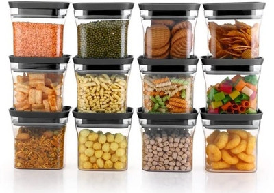 SUNSTONE Plastic Grocery Container  - 600 ml(Pack of 6, Black)