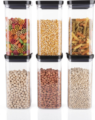 Linear Plastic Grocery Container  - 1500 ml(Pack of 6, Black)