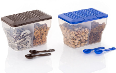 MAGICSPOON Polypropylene Grocery Container  - 2000 ml(Pack of 2, Blue, Brown)