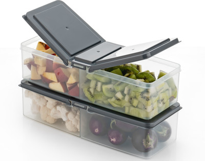 HASHONE Plastic Fridge Container  - 1700 ml(Pack of 2, Grey)