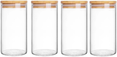 IndusBay Wooden, Glass Utility Container  - 1200 ml(Pack of 4, Clear)
