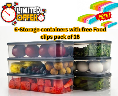 Cookista Plastic Fridge Container  - 1200 ml(Pack of 6, Black)
