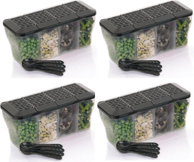 Sentricus Plastic Grocery Container  - 800 ml(Pack of 4, Black)