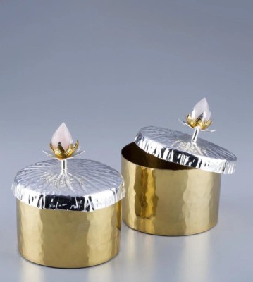 Elunique Brass, Gold Plated, Silver Cookie Jar  - 500 g(Pack of 2, Silver, Gold)