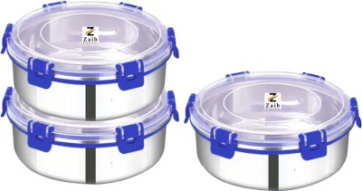 Zaib Stainless Steel Fridge Container  - 500 ml(Pack of 3, Blue)