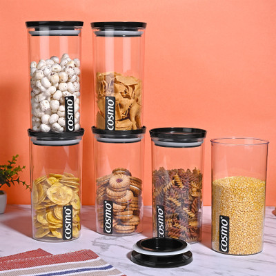 COSMO Plastic Grocery Container  - 1300 ml(Pack of 6, Black)