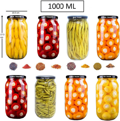 RUTVIHK Glass Grocery Container  - 1000 ml(Pack of 8, Clear)