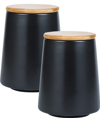 The Better Home Ceramic Cookie Jar  - 700 ml(Pack of 2, Black)
