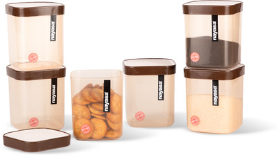 NAYASA Plastic Grocery Container  - 1000 ml(Pack of 6, Brown)