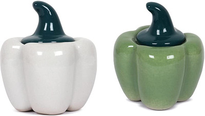 QIMACPLUS Ceramic Pickle Jar  - 1000 ml(Pack of 2, Green, White)