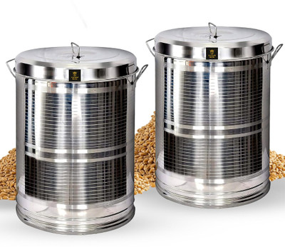 ESTEEM KING Stainless Steel Grocery Container  - 25 L, 32 L(Pack of 2, Silver)