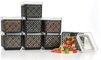 Raghuandan Plastic Grocery Container  - 500 ml(Pack of 8, Black)