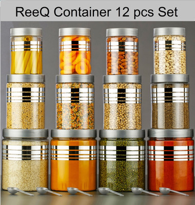 Ecodex Plastic Grocery Container  - 1200 ml, 650 ml, 350 ml(Pack of 12, Silver)