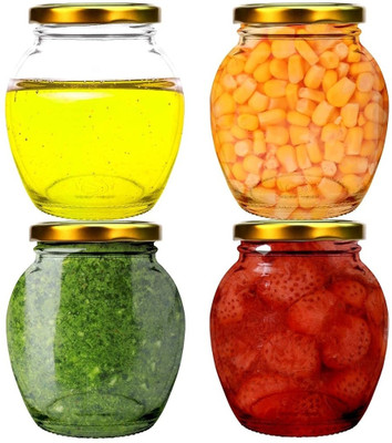 MOOZICO Glass Grocery Container  - 400 ml(Pack of 4, Gold)