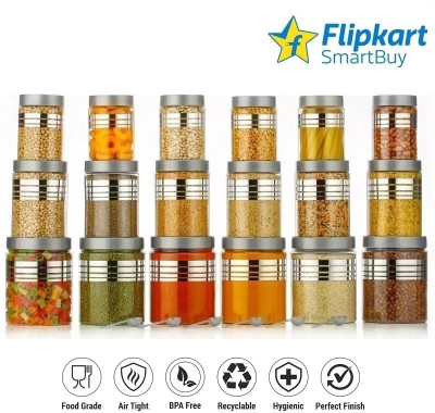Zubix Plastic Grocery Container  - 1200 ml, 650 ml, 350 ml(Pack of 18, Silver)