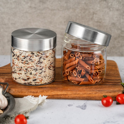 iVeo Glass Cookie Jar  - 700 ml(Pack of 2, Clear)