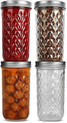 CROCO JAR Glass Grocery Container  - 400 ml(Pack of 4, Clear)