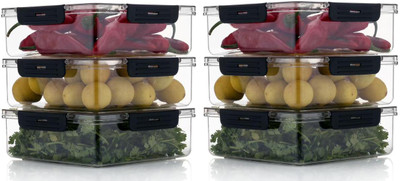Sentricus Plastic Grocery Container  - 2000 ml(Pack of 6, Black)