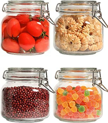 NAVPATH Glass Grocery Container  - 750 ml(Pack of 4, Clear)